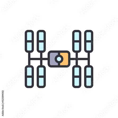 Illustration Of A Complex Space Station Design With Solar Panels