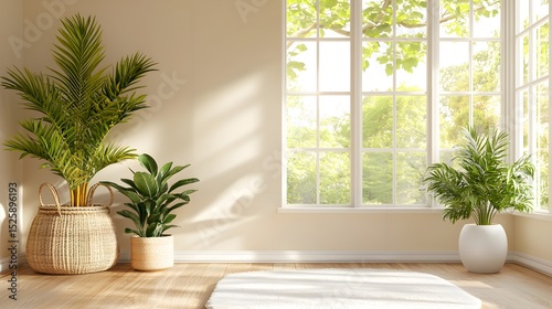 Modern Minimalist Room with Large Window and Indoor Plant