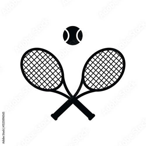 Crossed tennis rackets with tennis ball isolated on white background.