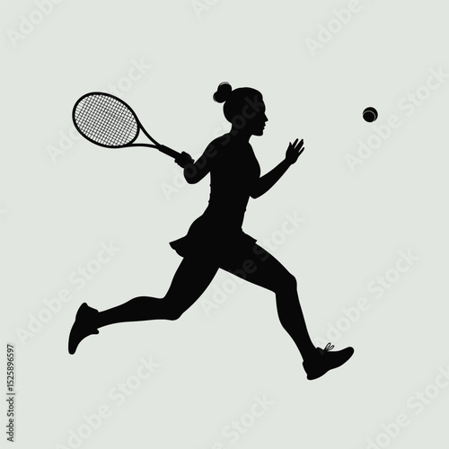 Abstract silhouette of a tennis player on white background. Tennis player woman with racket hits the ball. Vector illustration