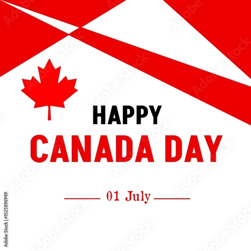 Illustration of Canada's Independence Day which was celebrated on July 1, 1867. Poster, banner, sticker, canadian flag, maple leaf, red, white, Happy Canada Day.