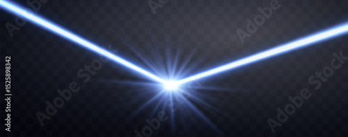 Blue horizontal lasers beam. Neon lines, presentation pointer. Blue glow flare light effect. Vector illustration. Isolated on dark transparent background.