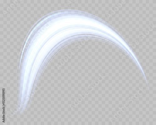 Glowing blue lines. Neon realistic energy speed. Abstract light effect on a transparent background. Vector illustration.
