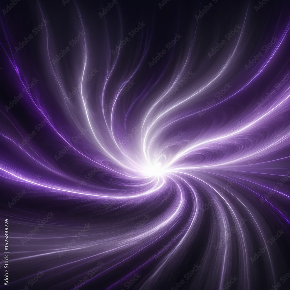 Fototapeta premium Swirling purple light formation radiating from a central point creating an abstract vortex effect with glowing lines and dynamic movement in a dark background.