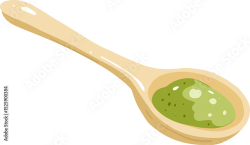 matcha green tea powder in a wooden spoon