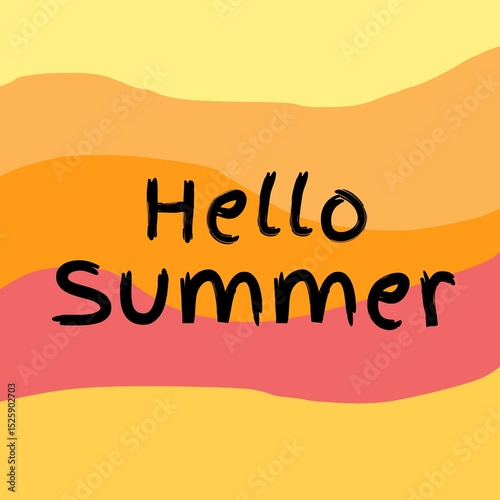 Cartoon illustration, colorful Hello Summer writing comic for poster, banner, sticker, social media.
