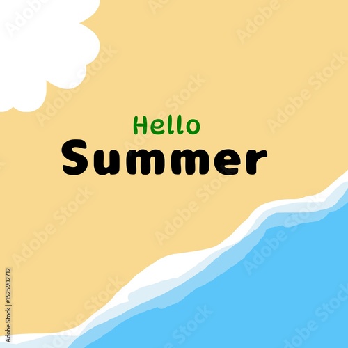 Cartoon illustration, colorful Hello Summer writing comic for poster, banner, sticker, social media.