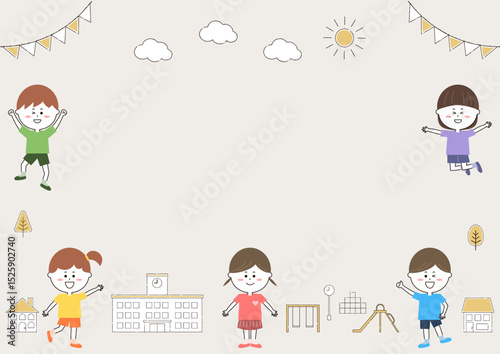 学校と子供たちのフレーム
