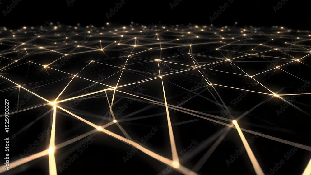 Abstract triangle grid mesh animated with glowing lines pulsing over a black tech background