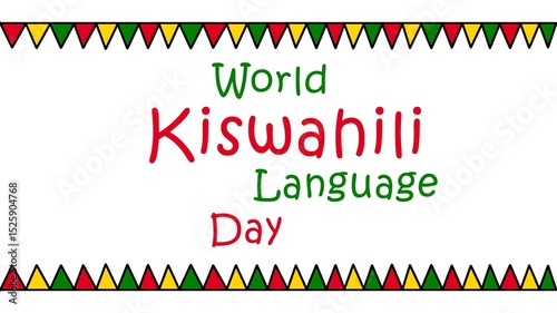 Illustration of World Kiswahili Language Day with Red, yellow, and green ornaments symbolizing the African flag. Posters, banners, stickers, social media.