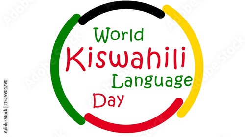 Illustration of World Kiswahili Language Day with Red, yellow, and green ornaments symbolizing the African flag. Posters, banners, stickers, social media.