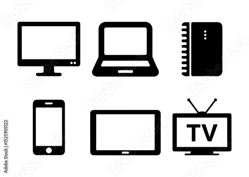 Electronic Devices Glyph Icons Set. silhouette Vector Illustration