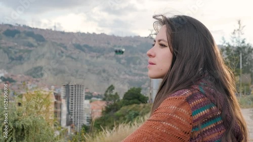 white-skinned woman on vacation in the city of la paz, bolivia - vacation concept