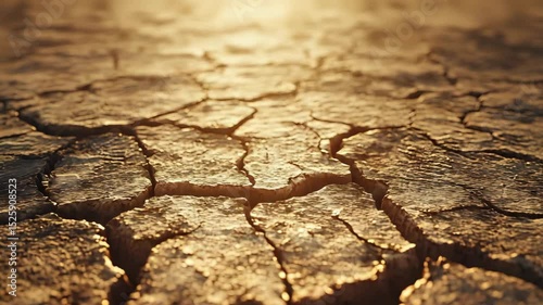 Cracked desert ground in high detail under the intense sunlight with natural texture and heat shimmer effect