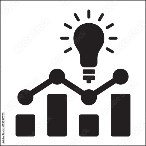 Chart with light bulb icon. Market target strategy business icon. Icon symbol compatible for sales char, graph, market, profit, trade, trading. Vector illustration.