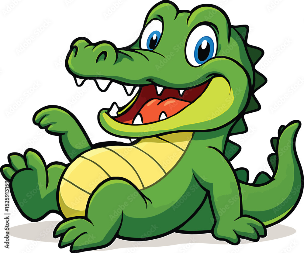 Naklejka premium Friendly Cartoon Crocodile with Big Blue Eyes on White Background