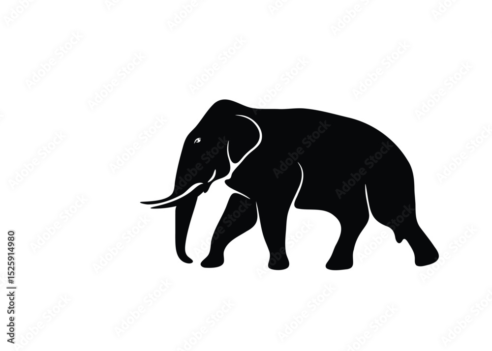 Fototapeta premium Isolated Asian male elephant shadow on white background. Vector illustration.