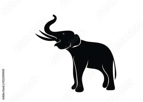 Isolated Asian male elephant shadow on white background. Vector illustration.