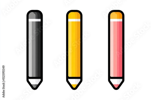Three colored pencils depicted in a simple, graphic style. photo