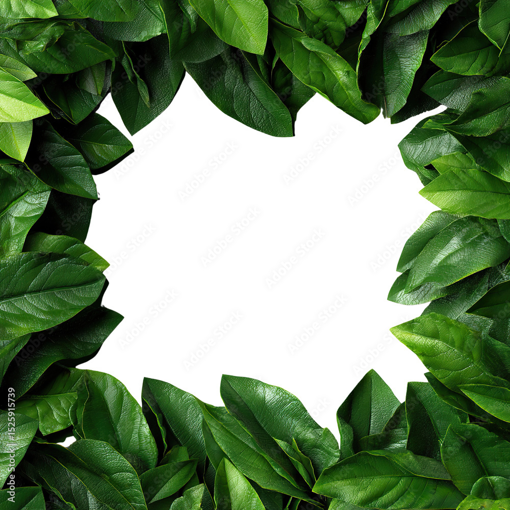 Naklejka premium Fresh green leaves frame on transparent background.
