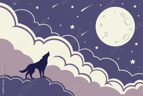 Nighttime Landscape with Full Moon and Clouds serene illustration landscape night featuring full moon clouds trees hill night landscape moonlit scene full moon clouds trees