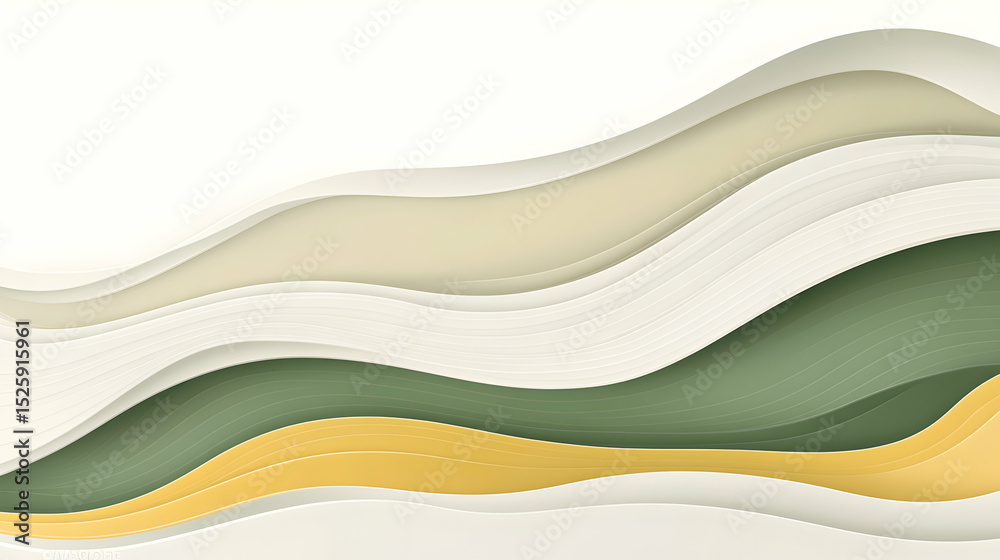 Obraz premium Abstract image featuring layered, flowing waves calming earth tones white, beige, green, gold.