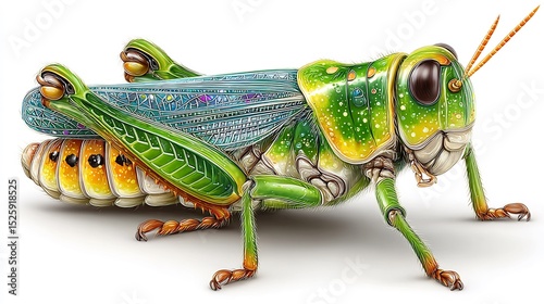 Vibrant Grasshopper: A Detailed Digital Illustration