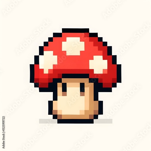 Pixel Art Red Mushroom on White Background