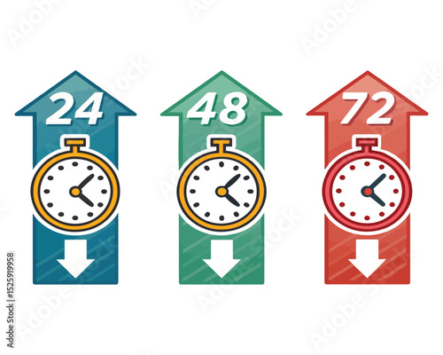 Time Management 24, 48, and 72-Hour Time frames deadlines clock arrow vector work time