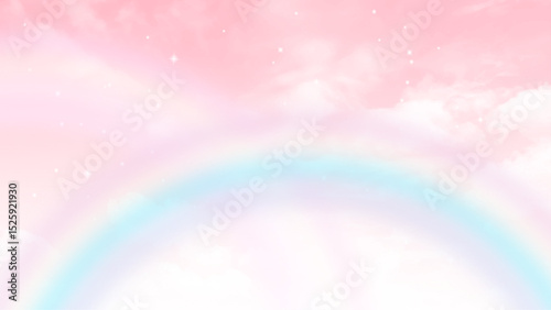 Pink sky background with rainbow effect. Fantastic cloudscape