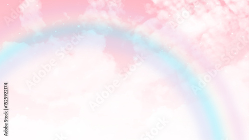 Pink sky background with rainbow effect. Fantastic cloudscape
