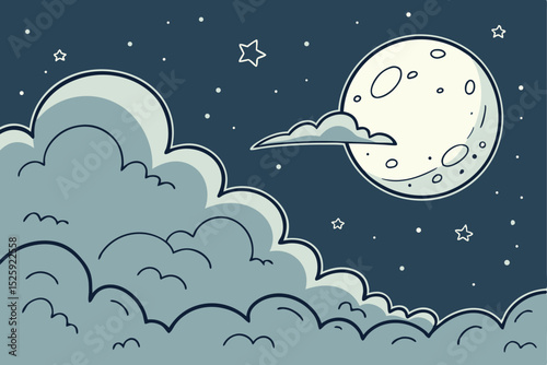 Nighttime Landscape with Full Moon and Clouds serene illustration landscape night featuring full moon clouds trees hill night landscape moonlit scene full moon clouds trees