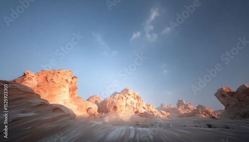 Sandstone formations bathed in dawn light