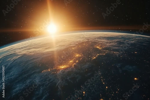 Sunrise over Earth viewed from space highlighting the delicate beauty of our planet, Sunrise over earth as seen from space