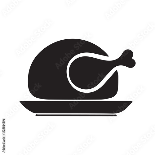 Roasted chicken silhouette vector icon - Food, dinner, or Thanksgiving meal symbol, isolated on white background.