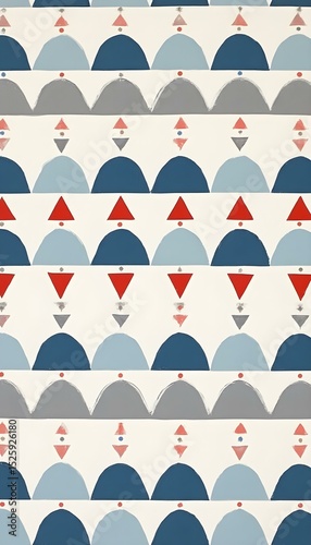 Geometric Patchwork Pattern Background, Blending Blue - Gray - Red Color Scheme & Minimalist Art Style, for Fashion Design, Packaging Decoration, Home Textiles, Cultural & Creative Products, Modern 