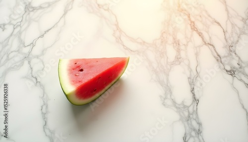 Close - up of Watermelon Slice on Marble Countertop, Showcasing Fresh Summer Fruit & Gourmet Plating, for Food Blogs, Healthy Diet Promotion, Summer - Themed Design, Culinary Aesthetics