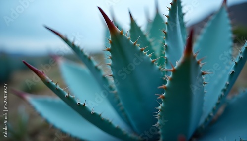 Close - up of Blue Agave Plant, Showcasing Fleshy Leaves & Spine Textures, for Plant Popularization, Ecological Photography, Gardening Design, Natural Aesthetics, Desert Landscape Materials