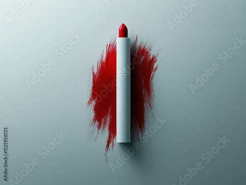 Minimalist Red Lipstick Close - up with Smear Marks, for Beauty Brand Promotion, Fashion Posters, Product Packaging Design, Beauty Blogs, Makeup Tutorials