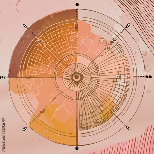A minimal vector of a radar chart with radiating axes and colorful data webs on a clean background.