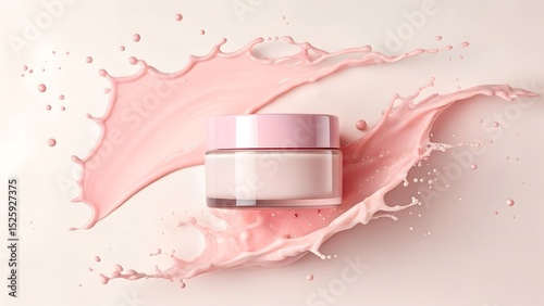 Pink cream jar in a splash of moisturizing lotion