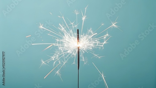 Single burning sparkler against a teal background