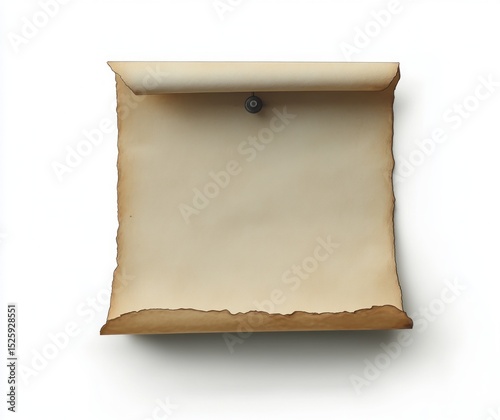 Wallpaper Mural Old weathered parchment paper scroll with curled edges pinned to a white wall casting a soft shadow Torontodigital.ca
