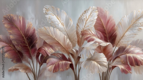 Elegant Rose Gold and White Tropical Leaves