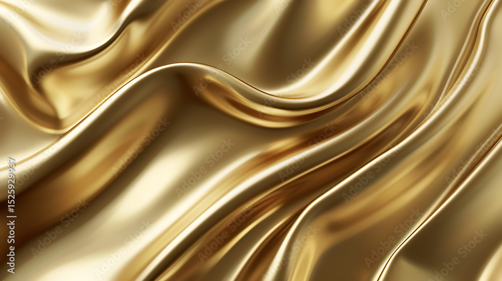 Fototapeta premium A luxurious golden fabric with smooth, flowing waves creates an elegant and shiny texture, perfect for backgrounds and designs that evoke richness and sophistication