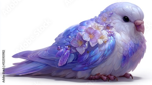 Enchanted Avian: A Digital Painting of a Flower-Adorned Budgie
