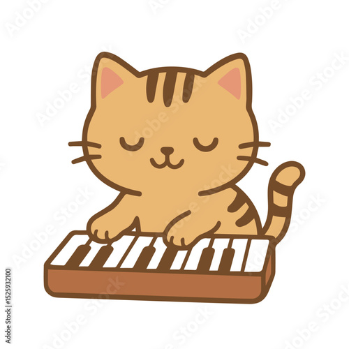 Cute Cartoon Cat Playing Keyboard