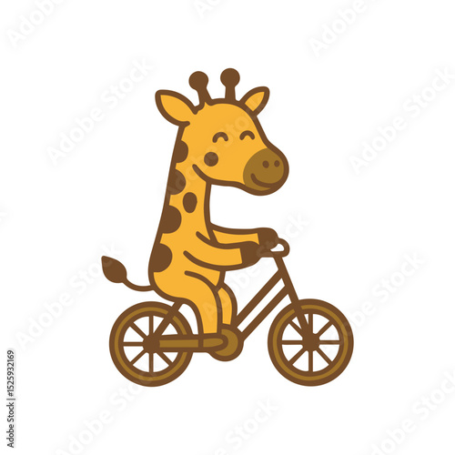 Happy giraffe riding a bicycle cartoon illustration