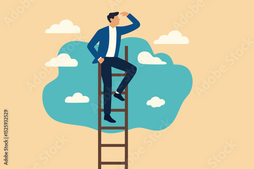 businessman on the top of the ladder