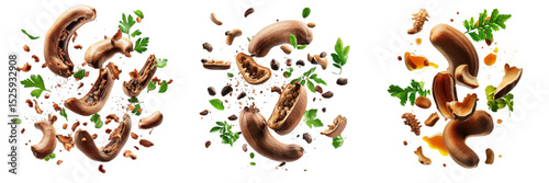 Set of falling Tamarind isolated on white background.
